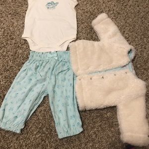 Baby Girl Onesie, pants, and puffy jacket  Set- 3M